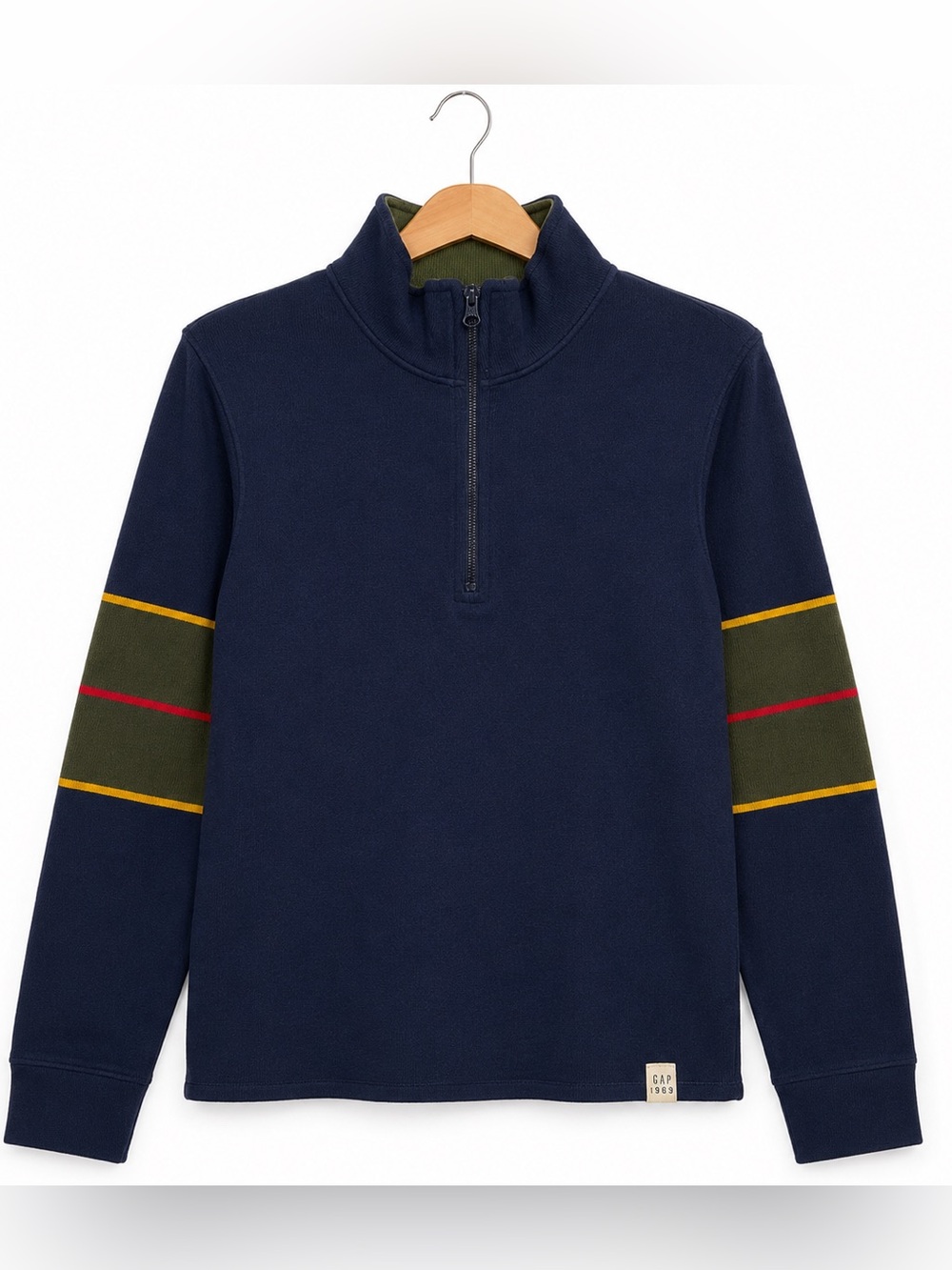 GAP 90s stripe Navy Quarter-Zip Pullover with Stripes XL